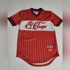 (#15) El Chapo Red Pinstripe Baseball Jersey